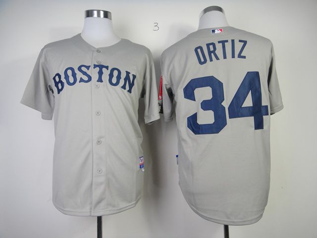 Men Boston Red Sox 34 Ortiz Grey MLB Jerseys